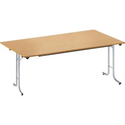 Table pliante à chants arrondis, piétement en tube rond, plateau rectangulaire, 1600 x 800 mm, piétement coloris aluminium, plateau façon hêtre