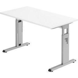 Bureau Mini-Office C, piétement en L coloris aluminium, largeur 1200 mm, blanc
