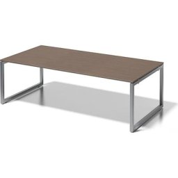 BISLEY Bureau CITO à piétement en O, h x l x p 740 x 2400 x 1200 mm, piétement argent, plateau noyer