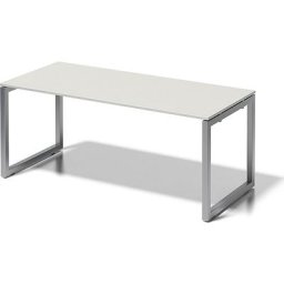BISLEY Bureau CITO à piétement en O, h x l x p 740 x 1800 x 800 mm, piétement argent, plateau blanc gris