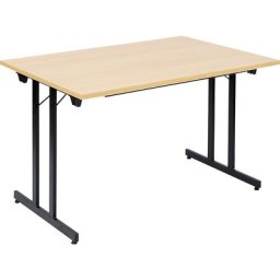 Table pliante F25, l x p 1200 x 800 mm, plateau façon hêtre, piétement noir