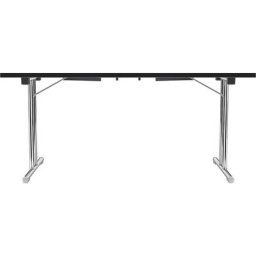 Table pliante à piétement en double T, piétement en tube d'acier rond chromé, blanc/noir, l x p 1400 x 700 mm