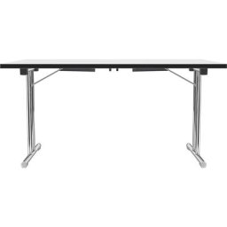 Table pliante à piétement en double T, piétement en tube d'acier rond chromé, blanc/noir, l x p 1200 x 600 mm