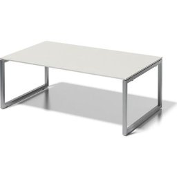 BISLEY Bureau CITO à piétement en O, h x l x p 740 x 2000 x 1200 mm, piétement argent, plateau blanc gris