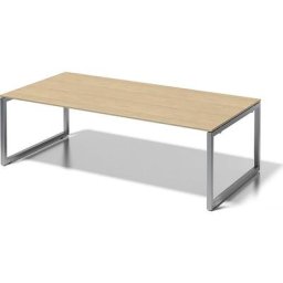 BISLEY Bureau CITO à piétement en O, h x l x p 740 x 2400 x 1200 mm, piétement argent, plateau érable