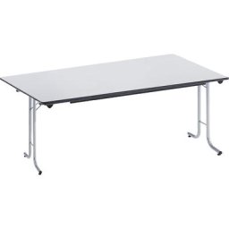 Table pliante à chants arrondis, piétement en tube rond, plateau rectangulaire, 1600 x 800 mm, piétement coloris aluminium, plateau gris clair