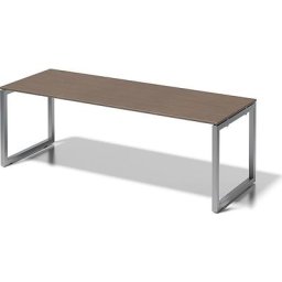 BISLEY Bureau CITO à piétement en O, h x l x p 740 x 2200 x 800 mm, piétement argent, plateau noyer