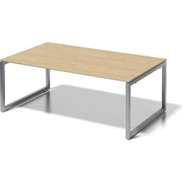 BISLEY Bureau CITO à piétement en O, h x l x p 740 x 2000 x 1200 mm, piétement argent, plateau érable