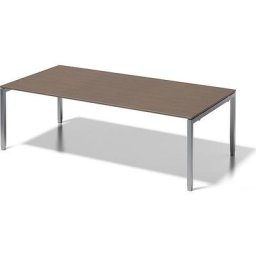 BISLEY Bureau CITO à piétement en U, h x l x p 650 - 850 x 2400 x 1200 mm, piétement argent, plateau noyer