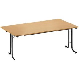 Table pliante à chants arrondis, piétement en tube rond, plateau rectangulaire, 1600 x 800 mm, piétement noir, plateau façon hêtre