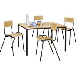 eurokraft basic Ensemble polyvalent table et chaises, 1 table, 4 chaises, plateau façon hêtre, piétement brun gris