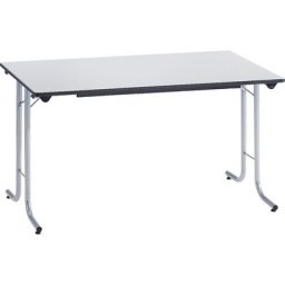 Table pliante à chants arrondis, piétement en tube rond, plateau rectangulaire, 1200 x 700 mm, piétement coloris aluminium, plateau gris clair