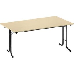 Table pliante à chants arrondis, piétement en tube rond, plateau rectangulaire, 1400 x 700 mm, piétement noir, plateau façon érable