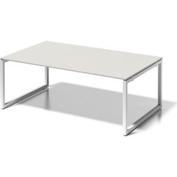 BISLEY Bureau CITO à piétement en O, h x l x p 740 x 2000 x 1200 mm, piétement blanc, plateau blanc gris