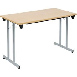 Table pliante F25, l x p 1200 x 600 mm, plateau façon hêtre, piétement coloris aluminium