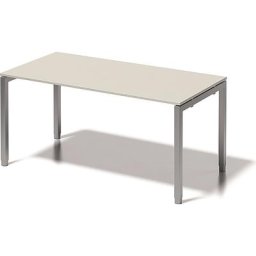 BISLEY Bureau CITO à piétement en U, h x l x p 650 - 850 x 1600 x 800 mm, piétement argent, plateau blanc gris