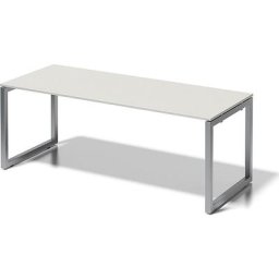 BISLEY Bureau CITO à piétement en O, h x l x p 740 x 2000 x 800 mm, piétement argent, plateau blanc gris