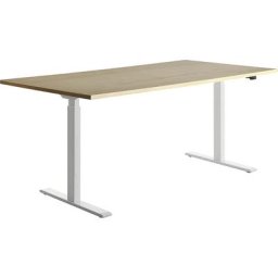 Topstar Bureau à réglage électrique de la hauteur, l x p 1800 x 800 mm, plateau façon érable, piétement blanc