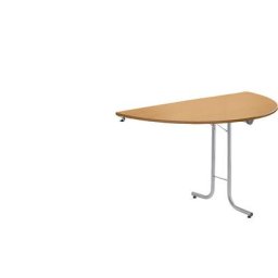 Retour pour table pliante, plateau en forme de demi-cercle, 1400 x 700 mm, piétement coloris aluminium, plateau façon hêtre
