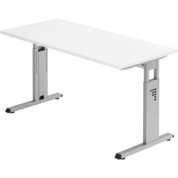 Bureau Mini-Office C, piétement en L coloris aluminium, largeur 1400 mm, blanc