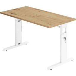 Bureau Mini-Office C, piétement en L blanc, largeur 1200 mm, façon chêne