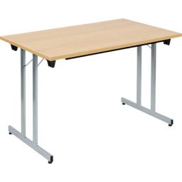 Table pliante F25, l x p 1200 x 700 mm, plateau façon hêtre, piétement coloris aluminium