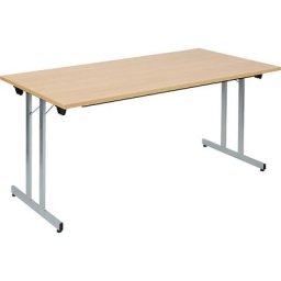 Table pliante F25, l x p 1600 x 800 mm, plateau façon hêtre, piétement coloris aluminium