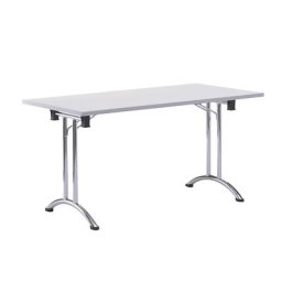 Table pliante, piétement double T en tube d'acier avec semelles courbées, largeur 1400 mm, gris clair