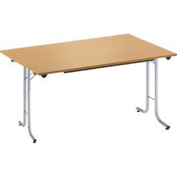 Table pliante à chants arrondis, piétement en tube rond, plateau rectangulaire, 1200 x 700 mm, piétement coloris aluminium, plateau façon hêtre