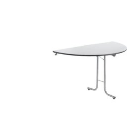 Retour pour table pliante, plateau en forme de demi-cercle, 1400 x 700 mm, piétement coloris aluminium, plateau gris clair