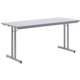 Table pliante à plateau extra-épais, hauteur 720 mm, 1600 x 700 mm, piétement gris clair, plateau gris clair