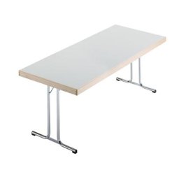 Tables pliantes, piétement en T, 1500 x 800 mm, piétement chromé, plateau gris clair