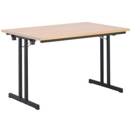 Table pliante à plateau extra-épais, hauteur 720 mm, 1200 x 800 mm, piétement noir, plateau façon hêtre