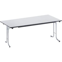Table pliante à chants arrondis, piétement en tube rond, plateau rectangulaire, 1600 x 700 mm, piétement coloris aluminium, plateau gris clair