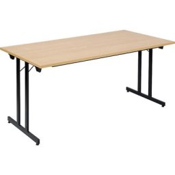 Table pliante F25, l x p 1600 x 800 mm, plateau façon hêtre, piétement noir