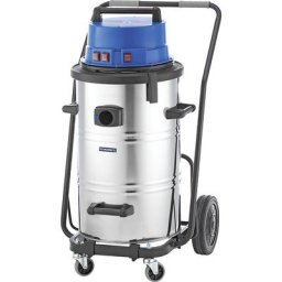 eurokraft pro Aspirateur eau et poussières industriel, cuve en inox de 95 litres, avec châssis roulant et dispositif de basculement
