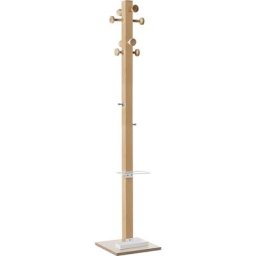 Portemanteau easyCloth, bois massif, 8 grandes patères, porte-parapluies blanc