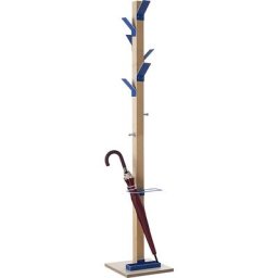 Portemanteau sur pied, bois massif, avec porte-parapluies et égouttoir, couronne bleue