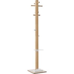 Portemanteau easyCloth, bois massif, 8 petites patères, porte-parapluies blanc