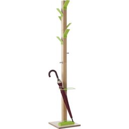 Portemanteau sur pied, bois massif, avec porte-parapluies et égouttoir, couronne verte