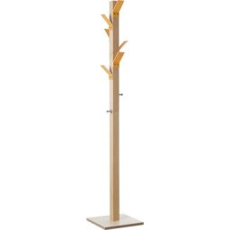 Portemanteau sur pied, bois massif, couronne orange