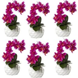 Phalaenopsis, real touch, hauteur 330 mm, lot de 6, pot en céramique, violet