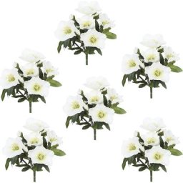 Buissons de roses de Noël, 6 pièces, vert avec des fleurs blanches, hauteur 250 mm