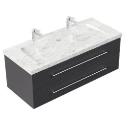 Meuble SDB Damo en anthracite avec une vasque en marbre Carrara White 130cm