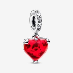 Charm Pendant Verre de Murano Rouge Disney Baiser de Mickey&Minnie