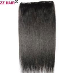 ZZHAIR-Extensions de Cheveux 100% Naturels Remy Lisses Fait à la Machine Sans Dentelle 5 Clips