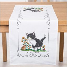 Chemin de table à broder ""chat et souris