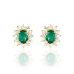 Boucles D'oreilles Puces Vladimir Or Jaune Diamant Et Emeraude