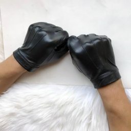 Gants de Poignet en Cuir de Mouton pour Homme Sans Doublure Bouton Écran Tactile Noir Doublure