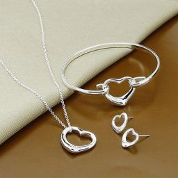 Ensemble de bijoux en argent Sterling 925 boucles d'oreilles/collier/bracelet simples en forme de